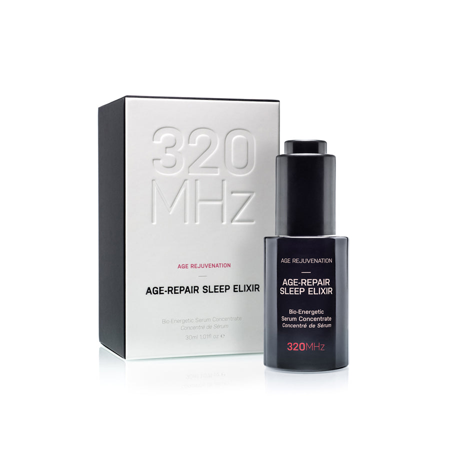 320 MHz Age Repair Sleep Elixir bottle and packaging on a white background