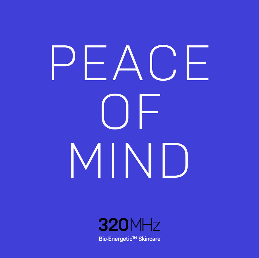 peace of mind slogan on blue background