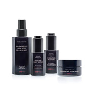 Set of skincare products with black and gray packaging on a white background