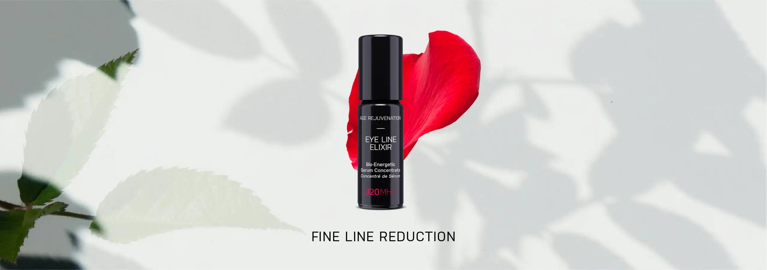 Skincare serum bottle with flowers on a white background